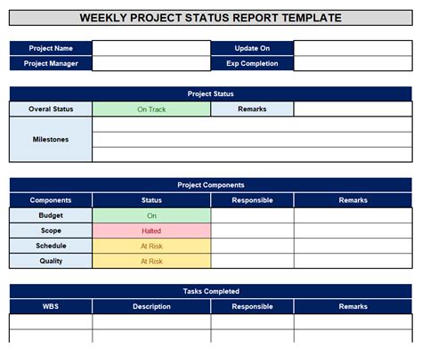 project management weekly status report template excel